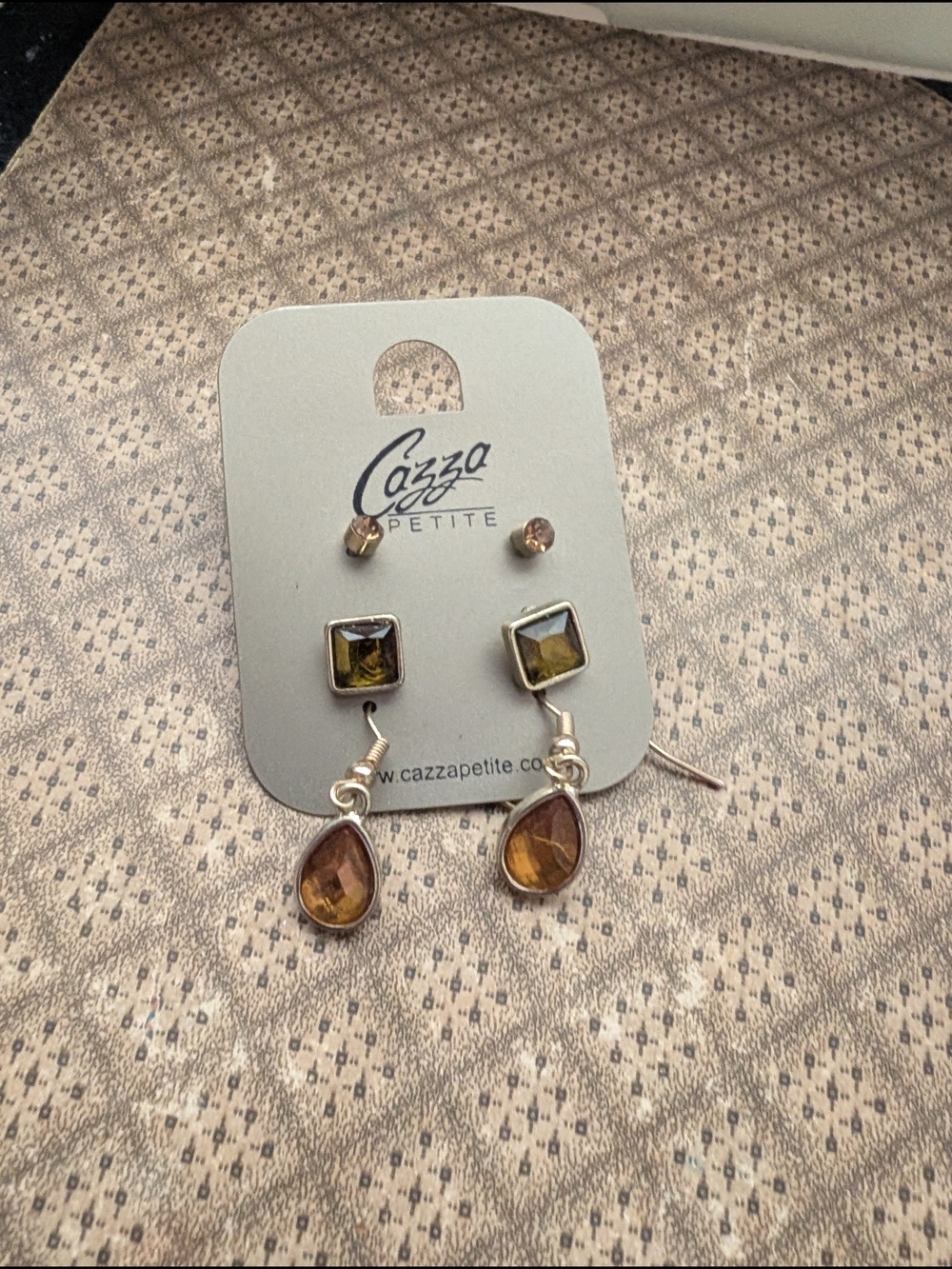 Amber Teardrop and Square Earring Set